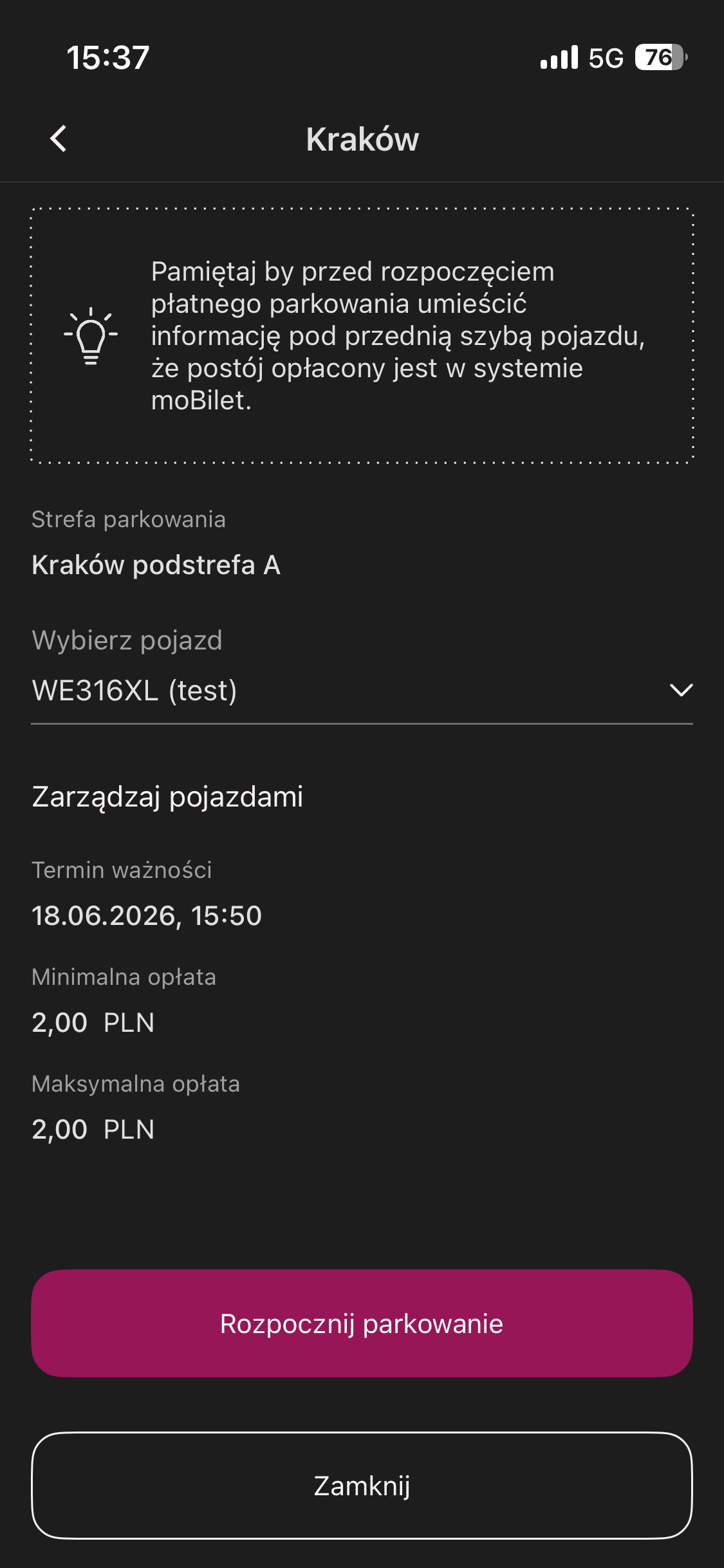 Opłata za parkowanie w aplikacji Alior Banku — strefa w Krakowie, system moBilet