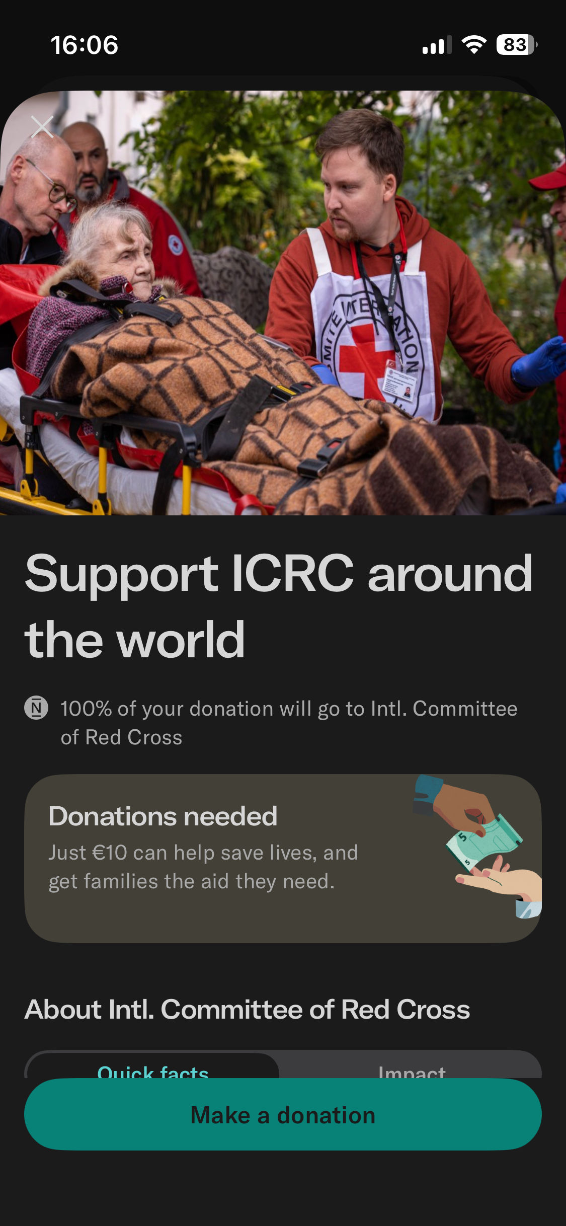 Datki na cele charytatywne (ICRC) w aplikacji neobanku N26