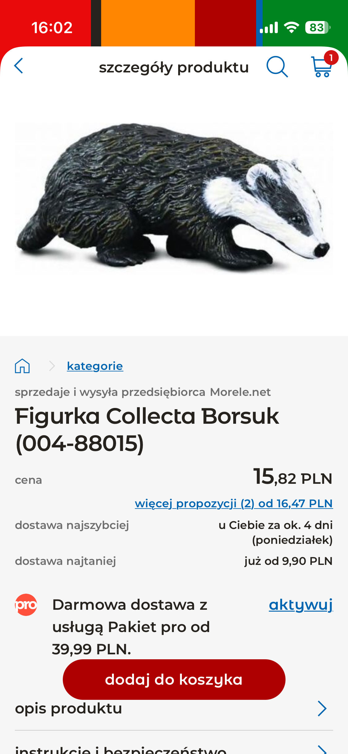 Karta produktu (figurka) na marketplace morele.net wewnątrz aplikacji mBanku