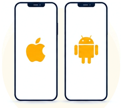 Ikony Apple i Android na ekranach dwóch telefonów